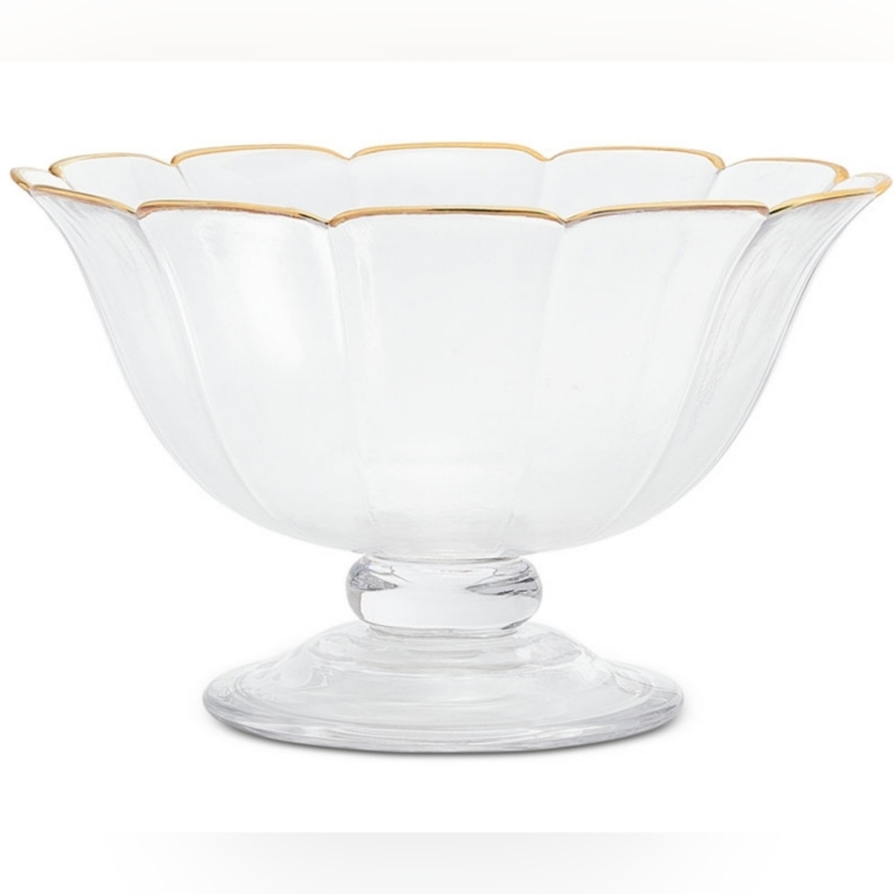 Martha Stewart Collection Footed Clear Serving Bowl with Gold Trim 10" NEW